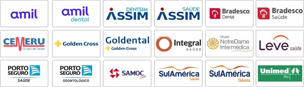 Amil, Assim, Bradesco, CEMERU, Golden Cross, Integral, Intermédica, Leve, Porto Seguro, SAMOC, Sul América, Unimed Rio amil, assim, bradesco, cemeru, golden cross, integral, intermédica, leve, porto seguro, samoc, sul américa, unimed